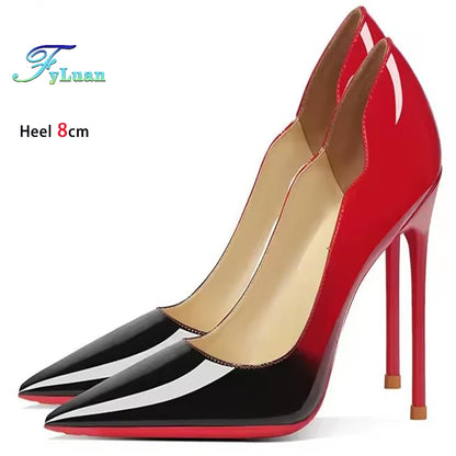 Brand New Sexy V Cut Lady Stiletto 6-12cm Multi Color Customized Fashion Pumps Red Black Gradient Pointed Toe Celebrity Shoes - Merit Sell