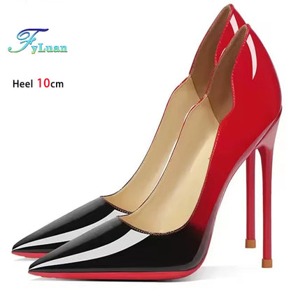 Brand New Sexy V Cut Lady Stiletto 6-12cm Multi Color Customized Fashion Pumps Red Black Gradient Pointed Toe Celebrity Shoes - Merit Sell