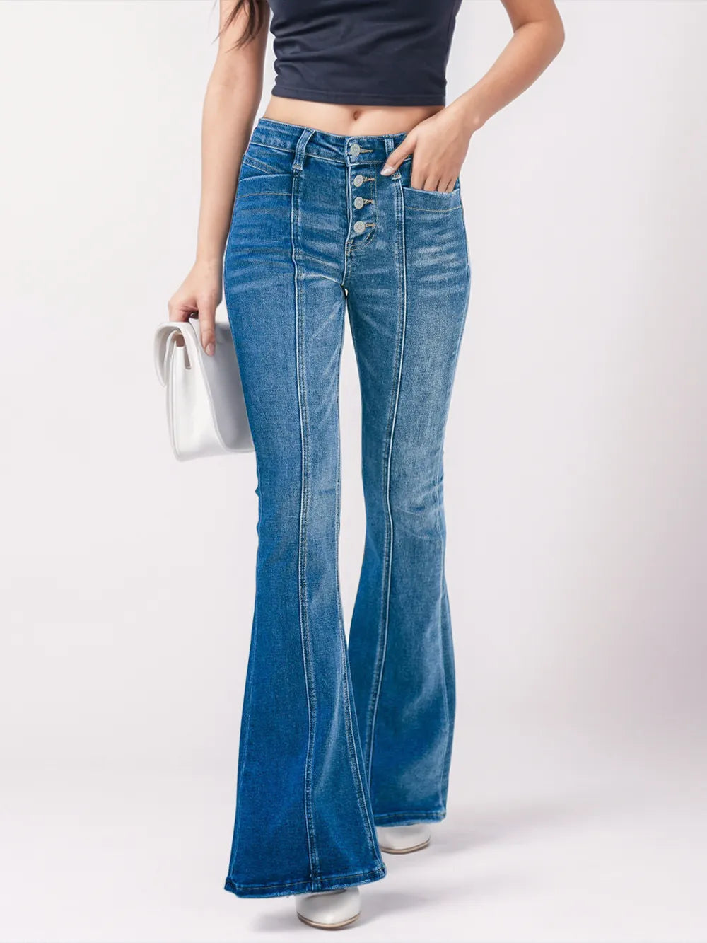 Button Fly Bootcut Jeans with Pockets - Merit Sell