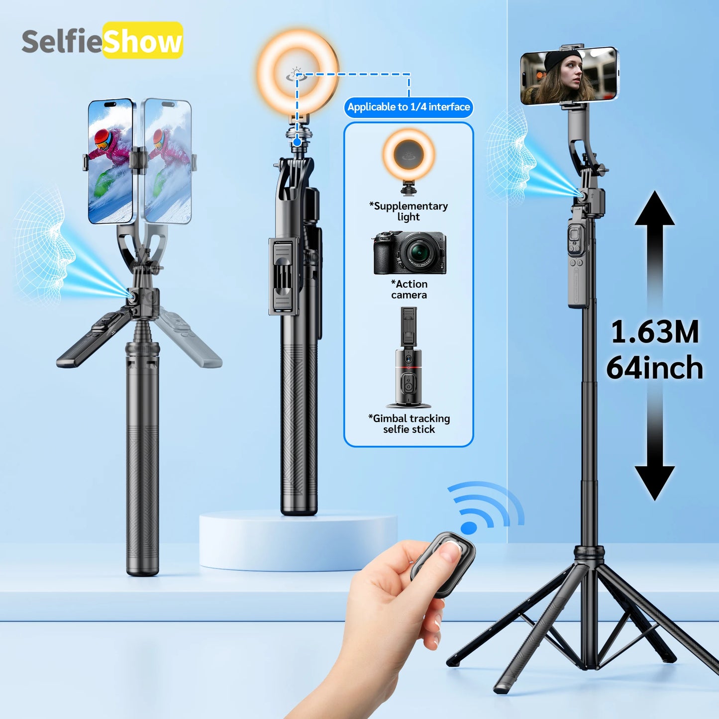 C17 Tripod 360°Auto-Rotation AI Tracking Remote Control Bluetooth Shooting Quadrapod Selfie Stick Stabilizer Optional Fill Light - Merit Sell