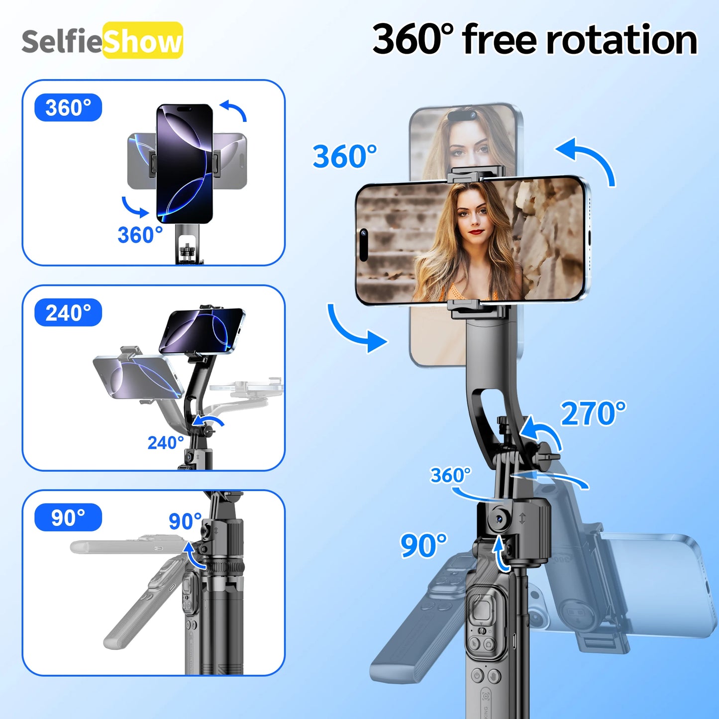 C17 Tripod 360°Auto-Rotation AI Tracking Remote Control Bluetooth Shooting Quadrapod Selfie Stick Stabilizer Optional Fill Light - Merit Sell