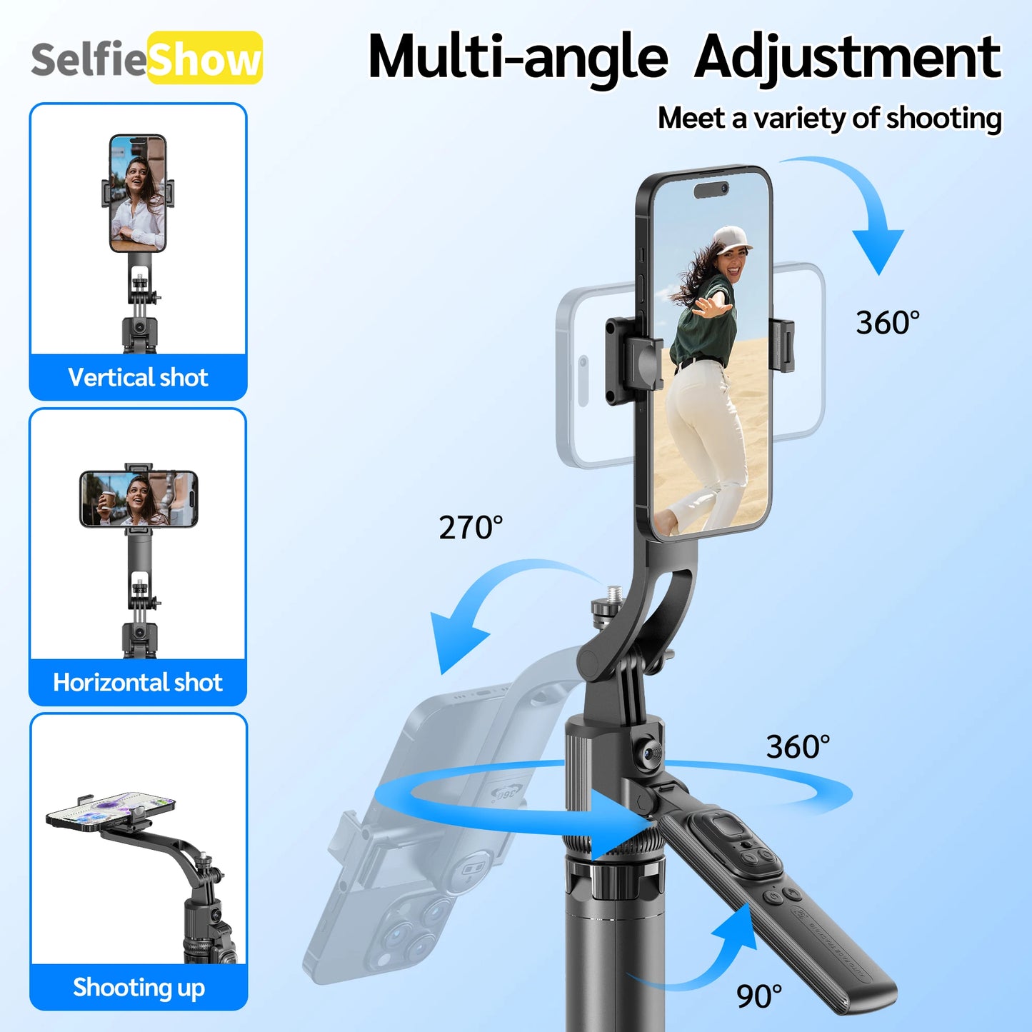 C17 Tripod 360°Auto-Rotation AI Tracking Remote Control Bluetooth Shooting Quadrapod Selfie Stick Stabilizer Optional Fill Light - Merit Sell