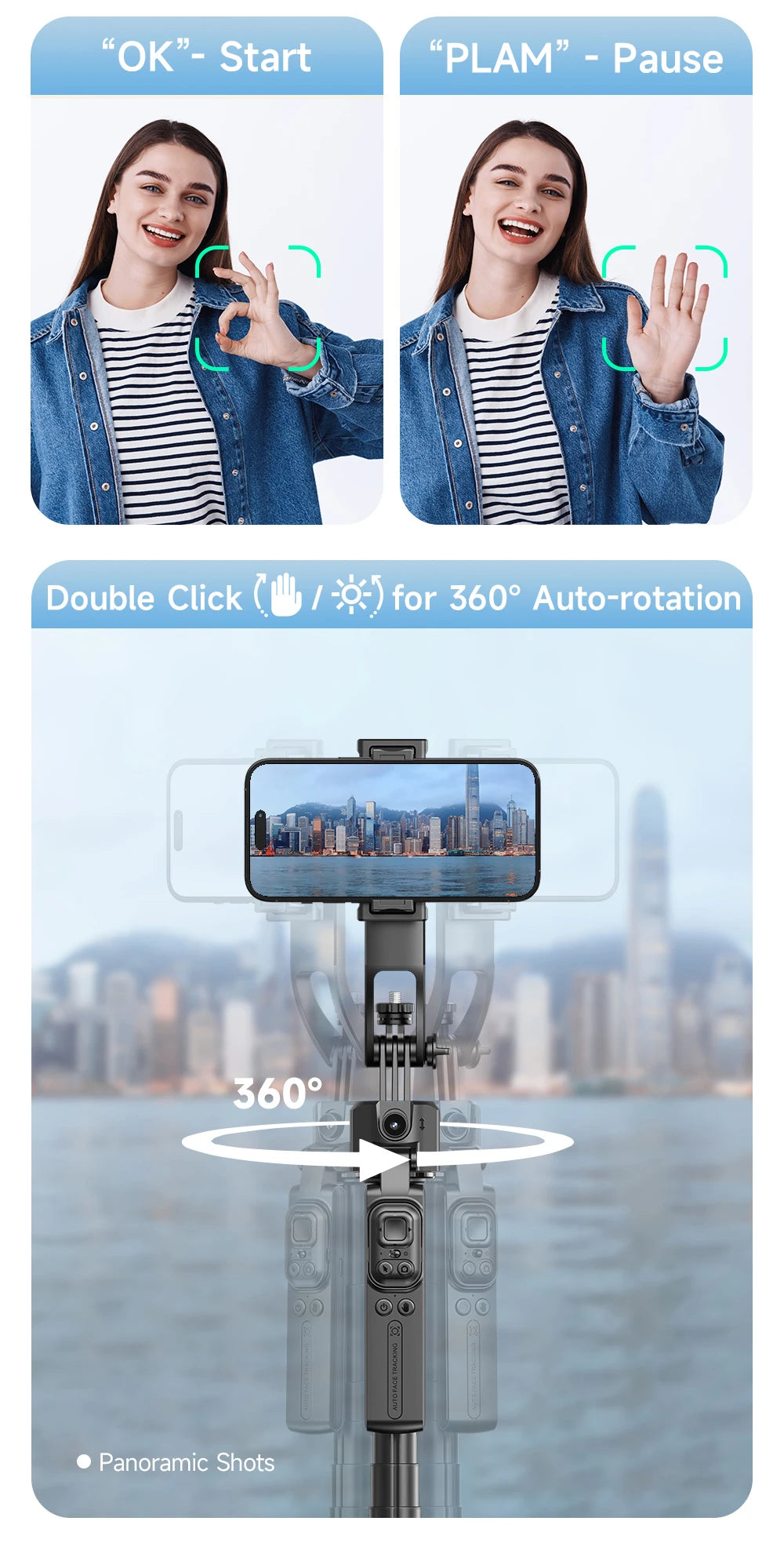 C17 Tripod 360°Auto-Rotation AI Tracking Remote Control Bluetooth Shooting Quadrapod Selfie Stick Stabilizer Optional Fill Light - Merit Sell