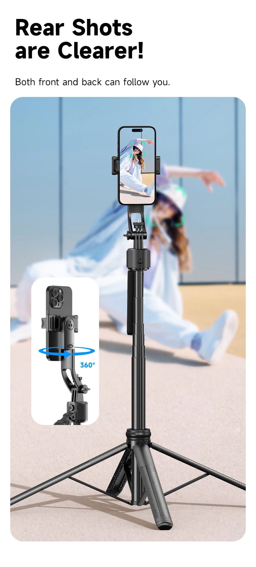 C17 Tripod 360°Auto-Rotation AI Tracking Remote Control Bluetooth Shooting Quadrapod Selfie Stick Stabilizer Optional Fill Light - Merit Sell