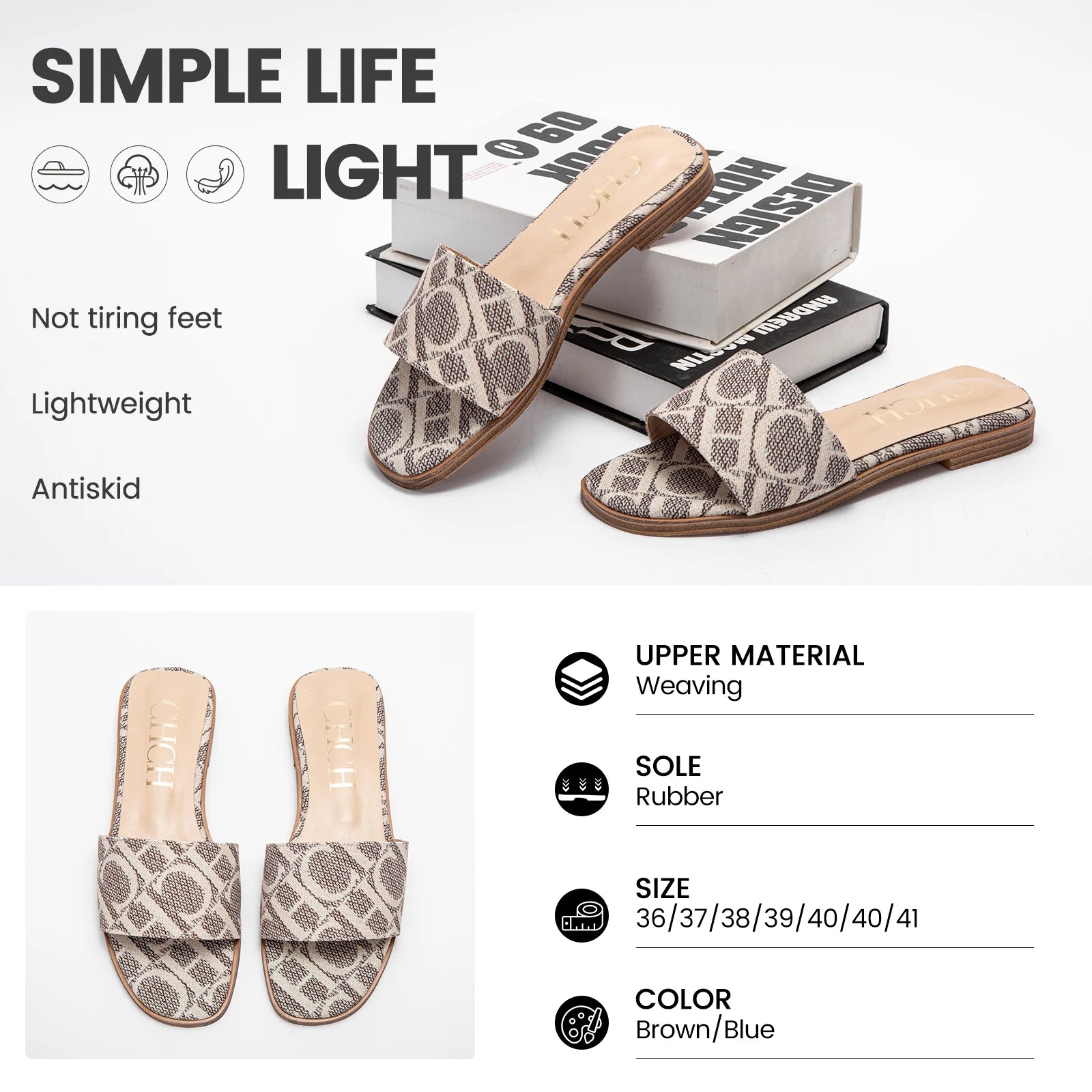 CHCH Summer fashion retro design new women's shoes non-slip sandals slippers letter design casual sandals slippers casual - Merit Sell