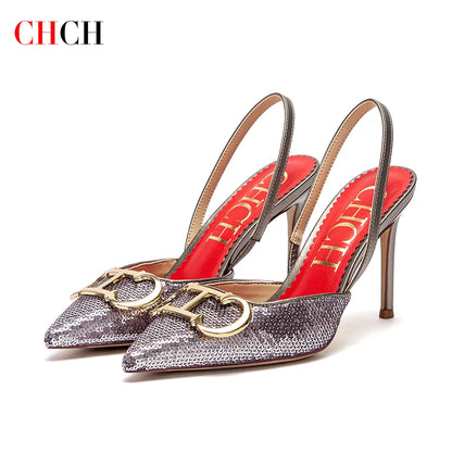 CHCH Women's High Heels 2025 Sharp tip Destiny Closed Toe Strappy Heels Sexy Wedding Bridal Party Dress Shoes 9cm - Merit Sell