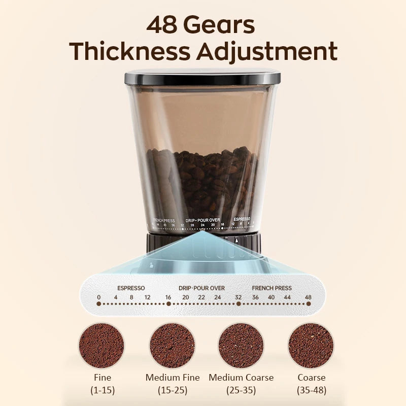 Cafelffe-Electric Smart Burr Mill, Coffee Bean Grinder with 48 Grind Settings, Fully Automatic Grinder, Adjustable Grinding - Merit Sell
