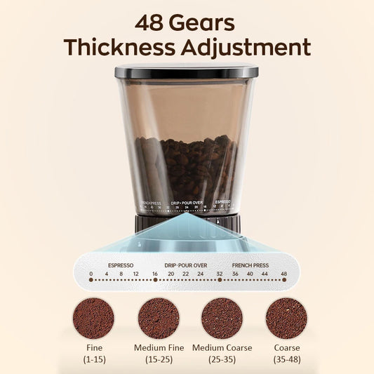 Cafelffe-Electric Smart Burr Mill, Coffee Bean Grinder with 48 Grind Settings, Fully Automatic Grinder, Adjustable Grinding - Merit Sell