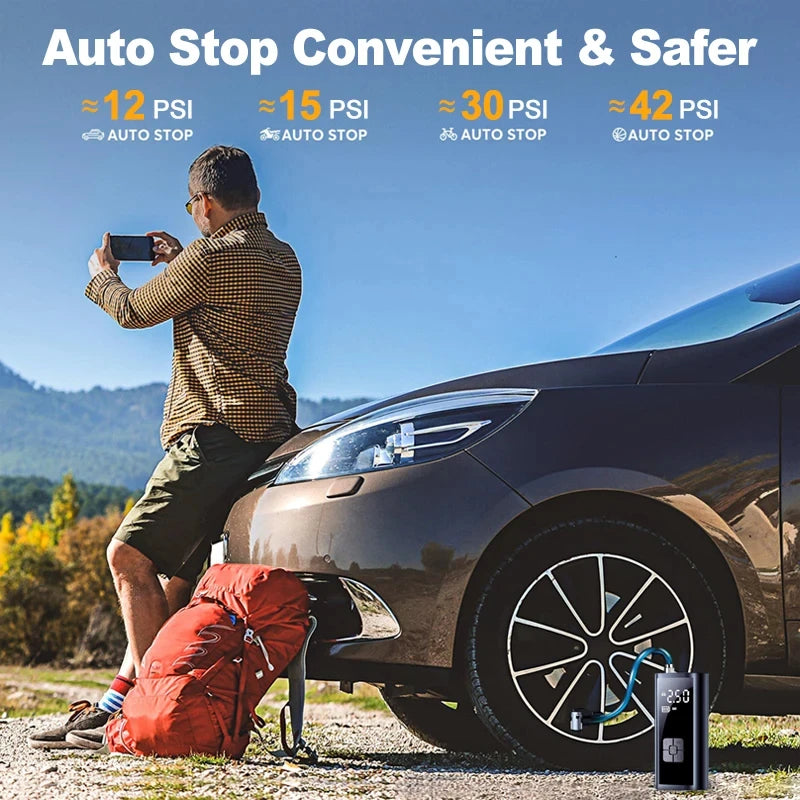 Car Air Pump Wired/Wireless Protable Car Air Compressor 150PSI Tire Inflation Pump for Motorcycle Bicycle Car Tire Ball Inflator - Merit Sell SPECIFICATIONSBrand Name: HELLOLEIBOOChoice: yesHigh-concerned chemical: NoneItem Height: 8Item Length: 19.6Item Type: PUMPSItem Weight: 0.6Item Width: 16.5Material: ABSOrigin: Mainland ChinaVoltage: 12V/7.4V