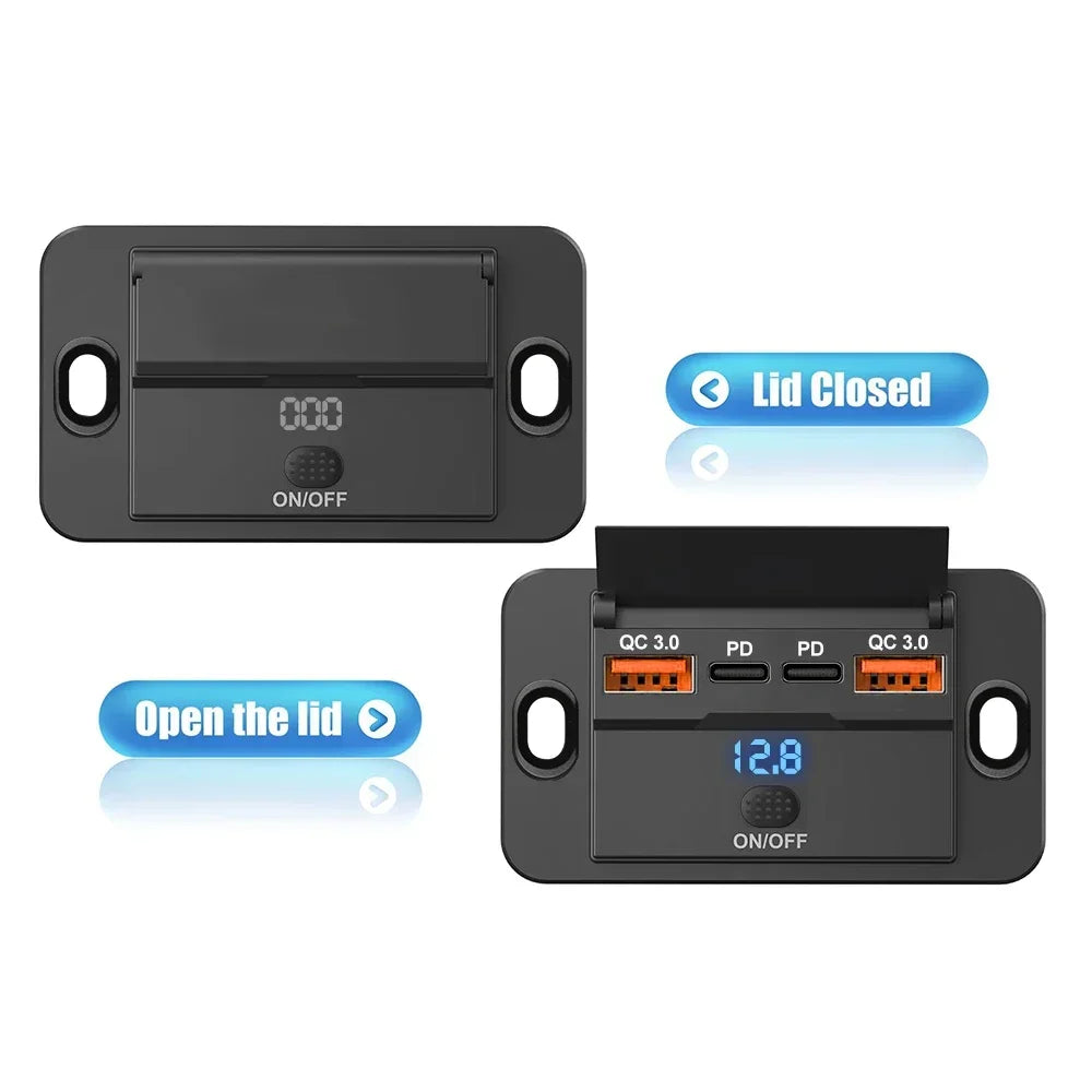 Car Charger Socket Adapter with Switch, 2-4-Ports Charging Splitter, Outlet for Bus, RV, ATV,Truck,Boat,Outlet,12V,24V, PD,QC3.0 - Merit Sell