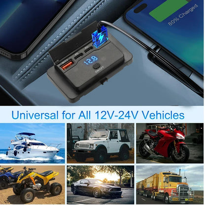 Car Charger Socket Adapter with Switch, 2-4-Ports Charging Splitter, Outlet for Bus, RV, ATV,Truck,Boat,Outlet,12V,24V, PD,QC3.0 - Merit Sell