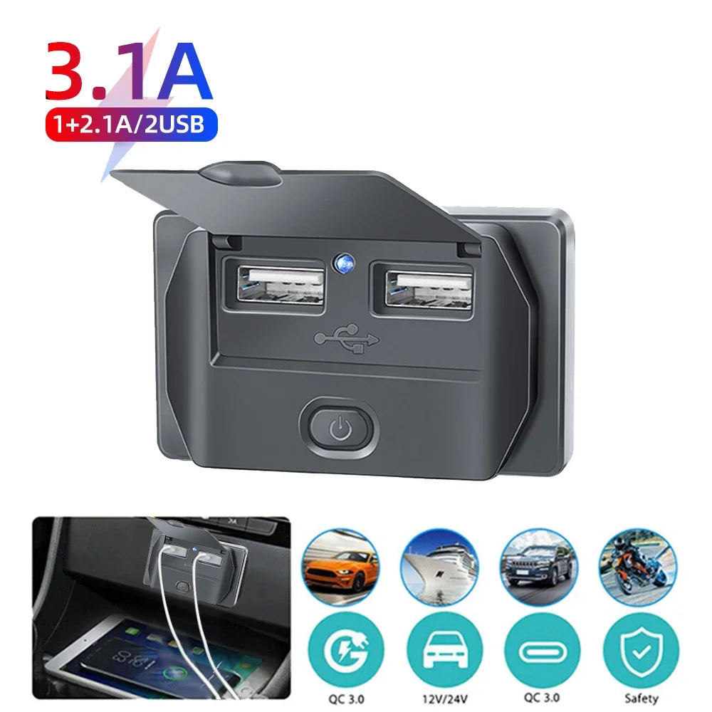 Car Charger Socket Adapter with Switch, 2-4-Ports Charging Splitter, Outlet for Bus, RV, ATV,Truck,Boat,Outlet,12V,24V, PD,QC3.0 - Merit Sell