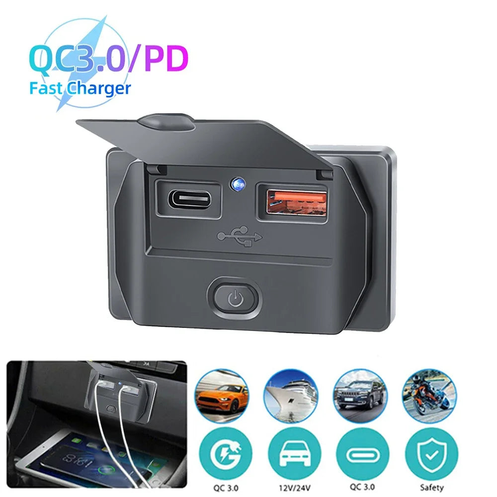 Car Charger Socket Adapter with Switch, 2-4-Ports Charging Splitter, Outlet for Bus, RV, ATV,Truck,Boat,Outlet,12V,24V, PD,QC3.0 - Merit Sell