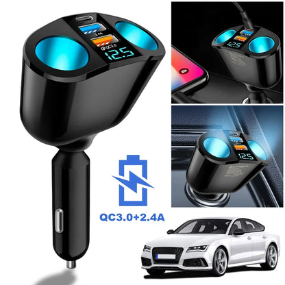Car Cigarette Lighter Socket Splitter PD QC3.0 12V-24V 2 USB Charger C Ports 2.4A Fast Charging Car Charger for Mobile Phone DVR - Merit Sell