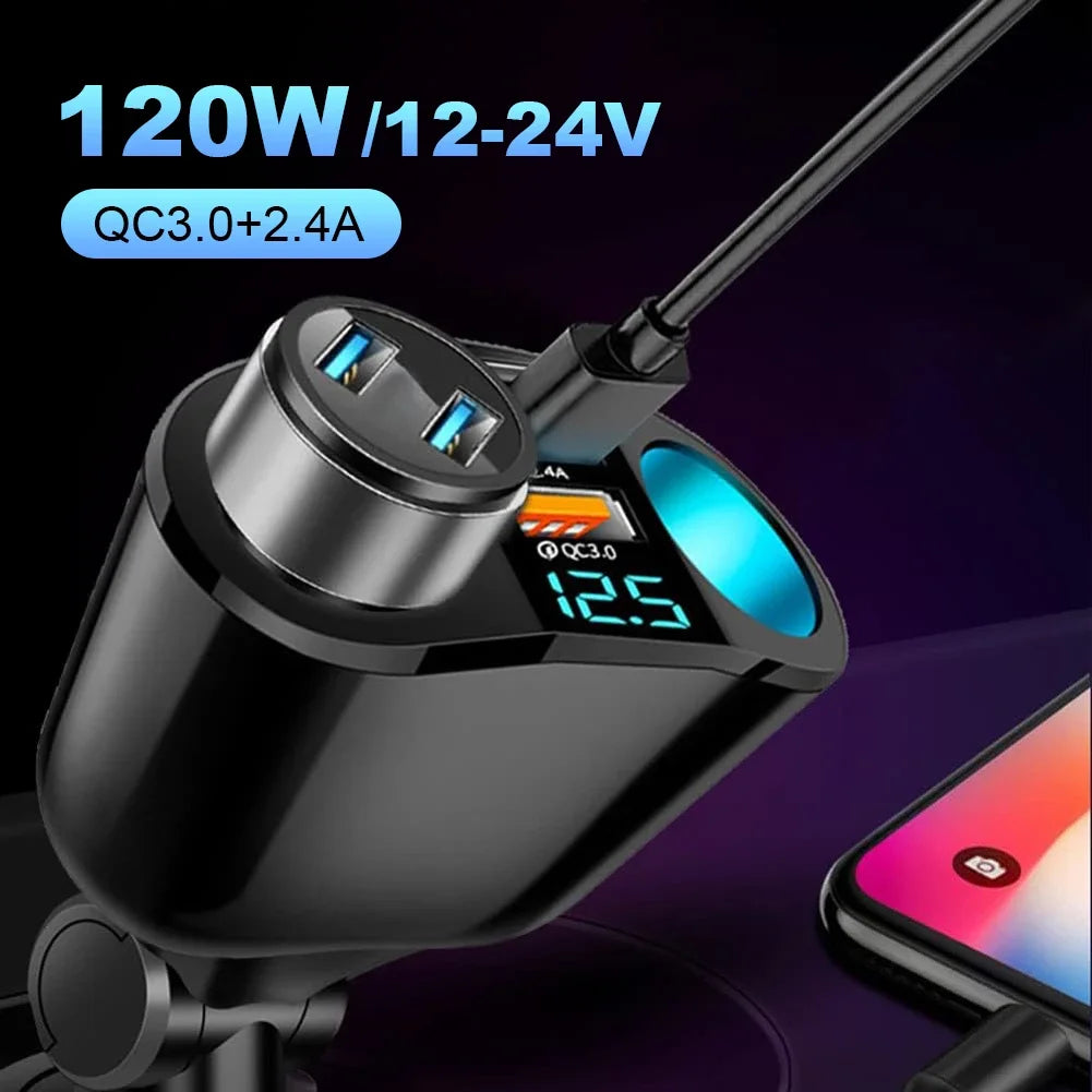 Car Cigarette Lighter Socket Splitter PD QC3.0 12V-24V 2 USB Charger C Ports 2.4A Fast Charging Car Charger for Mobile Phone DVR - Merit Sell