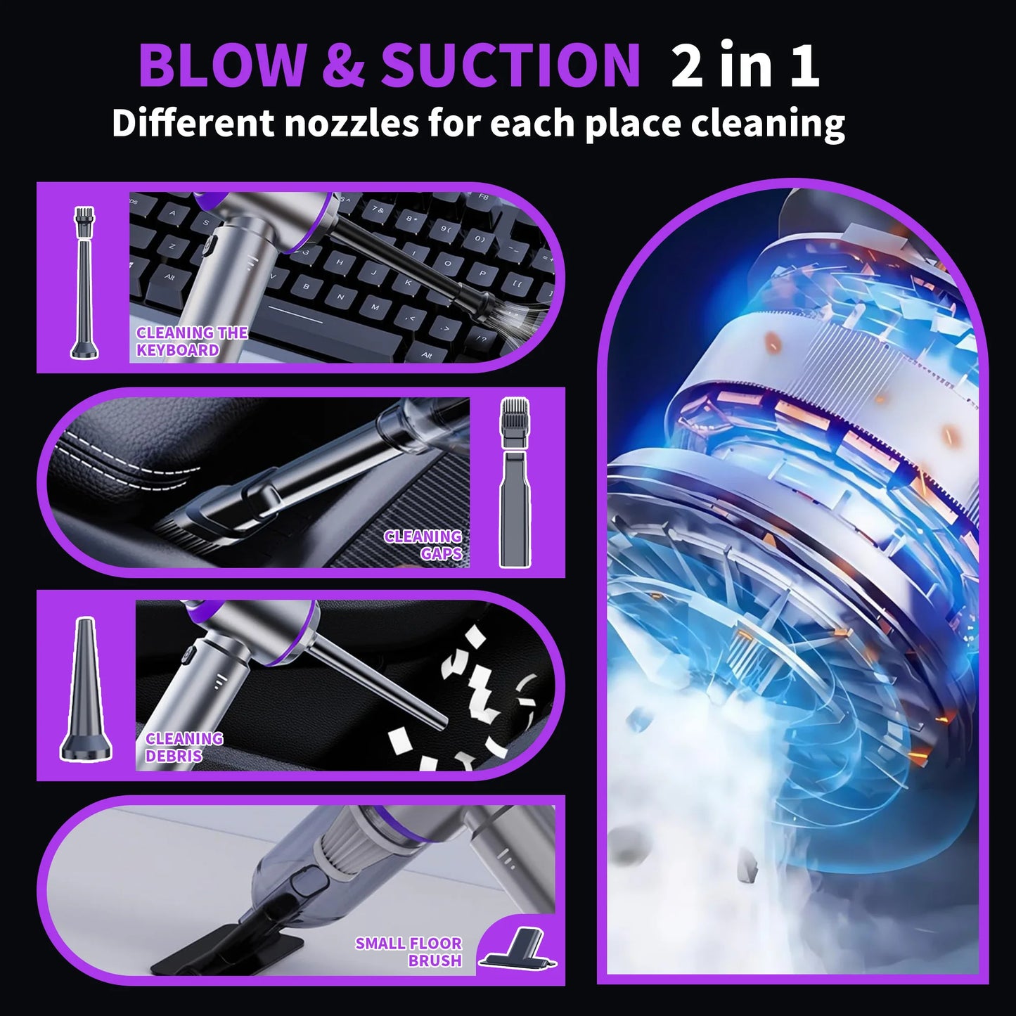 Car vacuum cleaner: multi-functional, handheld, brushless, dual-purpose, all-in-one, suitable for home use, with inflation and d - Merit Sell