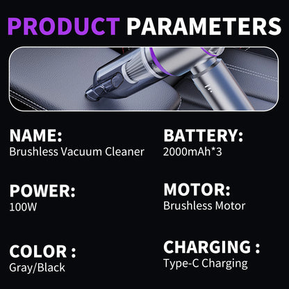 Car vacuum cleaner: multi-functional, handheld, brushless, dual-purpose, all-in-one, suitable for home use, with inflation and d - Merit Sell