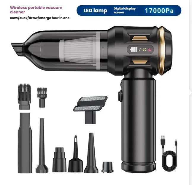 Car vacuum cleaner: multi-functional, handheld, brushless, dual-purpose, all-in-one, suitable for home use, with inflation and d - Merit Sell