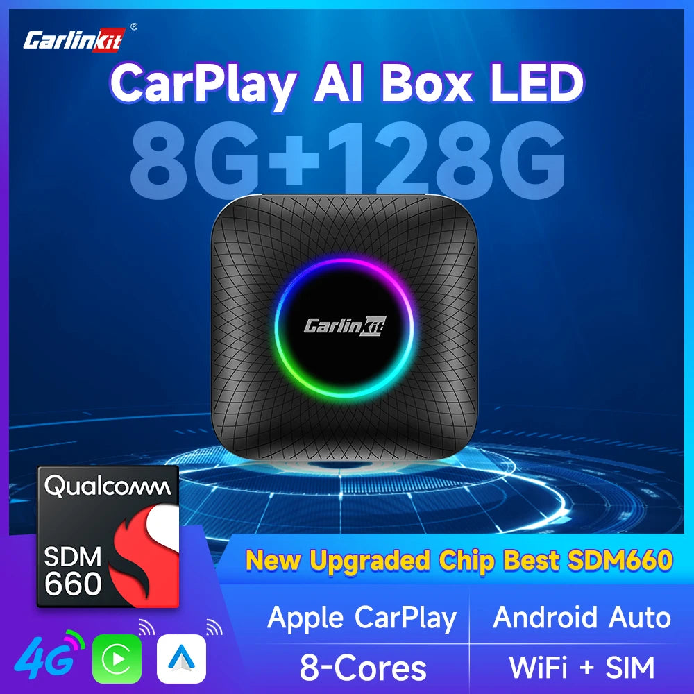 CarlinKit Android 13 SDM660 6225 CarPlay Ai Box LED 8-Cores Wireless Android Auto& CarPlay Car USB Adapter 64G 128G FOTA Upgrade - Merit Sell