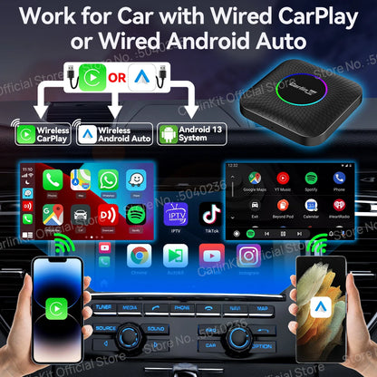CarlinKit Android 13 SDM660 6225 CarPlay Ai Box LED 8-Cores Wireless Android Auto& CarPlay Car USB Adapter 64G 128G FOTA Upgrade - Merit Sell