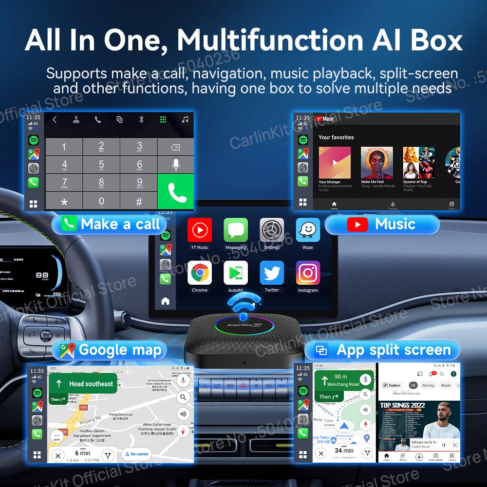 CarlinKit Android 13 SDM660 6225 CarPlay Ai Box LED 8-Cores Wireless Android Auto& CarPlay Car USB Adapter 64G 128G FOTA Upgrade - Merit Sell