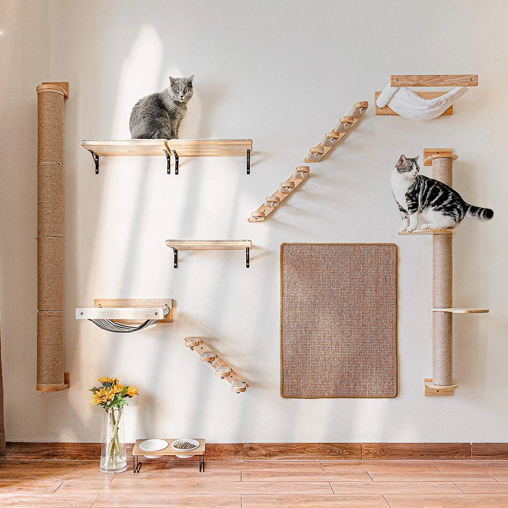 Cat Climbing Shelf Wall Mounted Four Step Stairway With Sisal Scratching Post For Cats Tree Tower Platform Jumping Pet Furniture - Merit Sell