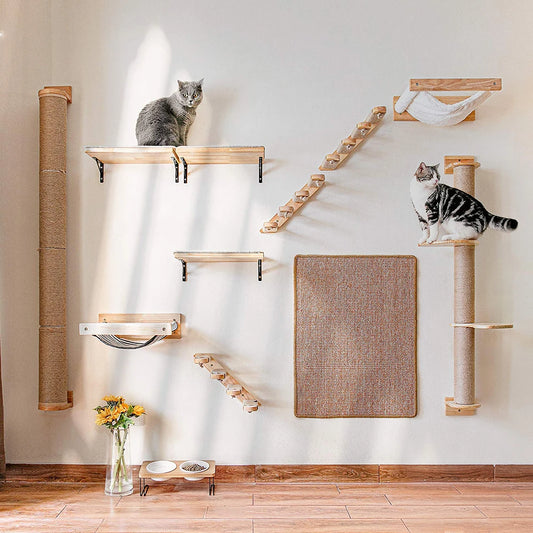 Cat Climbing Shelf Wall Mounted Four Step Stairway With Sisal Scratching Post For Cats Tree Tower Platform Jumping Pet Furniture - Merit Sell