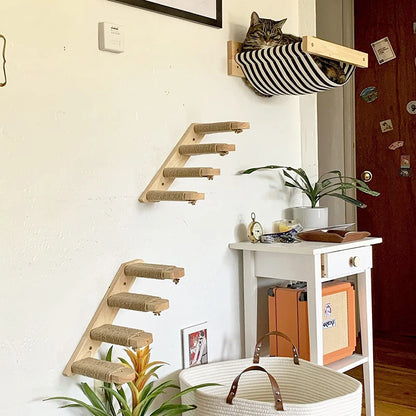 Cat Climbing Shelf Wall Mounted Four Step Stairway With Sisal Scratching Post For Cats Tree Tower Platform Jumping Pet Furniture - Merit Sell