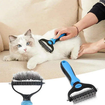 Cat Hair Removal Comb Dog Hair Removal Brush Stainless Steel Double Sided Pet Grooming Brush Removing Tangles Cat Accessories - Merit Sell