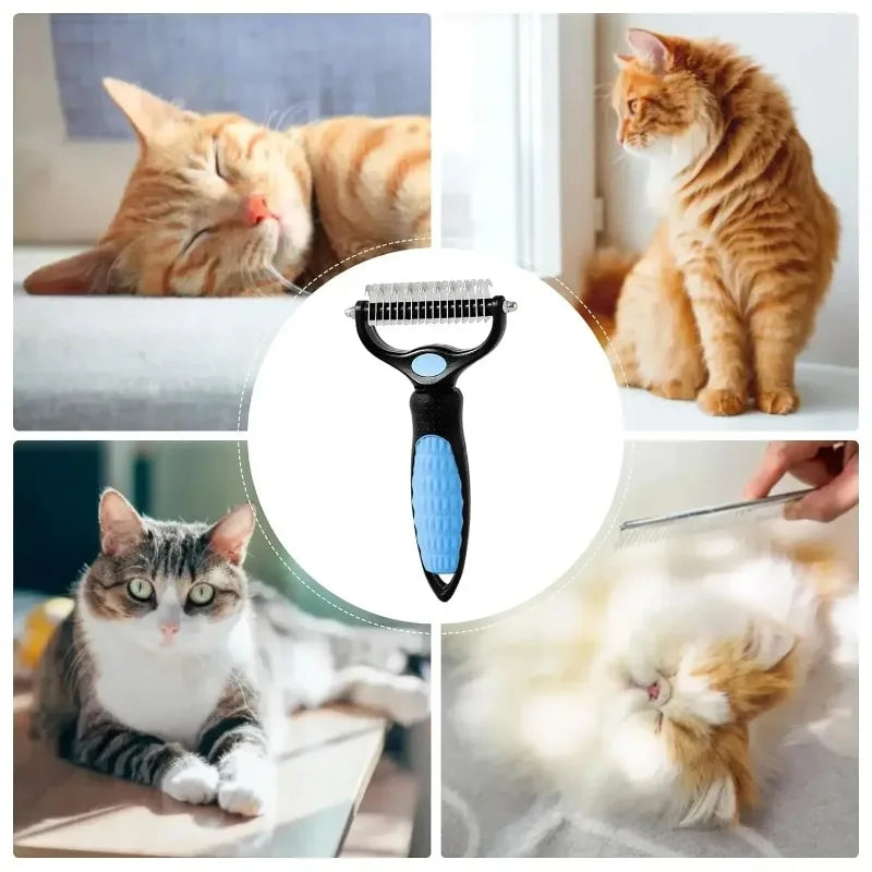 Cat Hair Removal Comb Dog Hair Removal Brush Stainless Steel Double Sided Pet Grooming Brush Removing Tangles Cat Accessories - Merit Sell