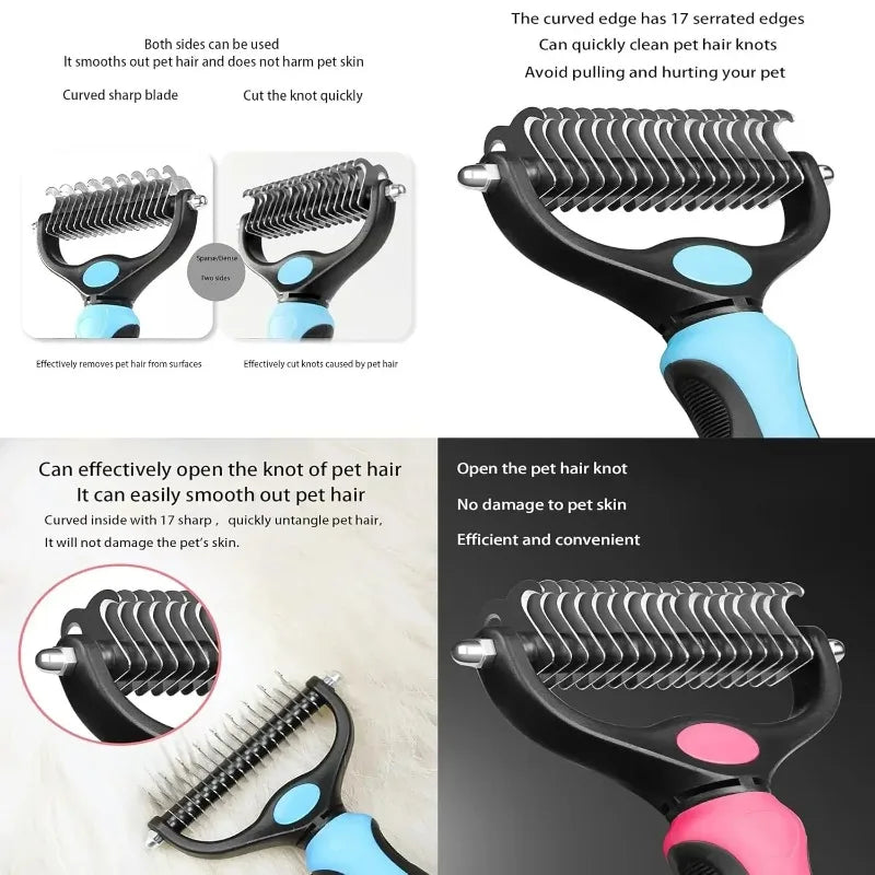 Cat Hair Removal Comb Dog Hair Removal Brush Stainless Steel Double Sided Pet Grooming Brush Removing Tangles Cat Accessories - Merit Sell