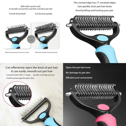 Cat Hair Removal Comb Dog Hair Removal Brush Stainless Steel Double Sided Pet Grooming Brush Removing Tangles Cat Accessories - Merit Sell