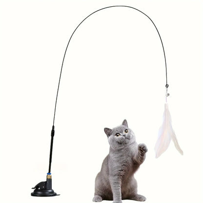Cat Teaser Toy - Interactive Bell & Feather Wand - Long Suction Cup Pole for Exciting Playtime Adventures - Ultimate Cat Toy - Merit Sell