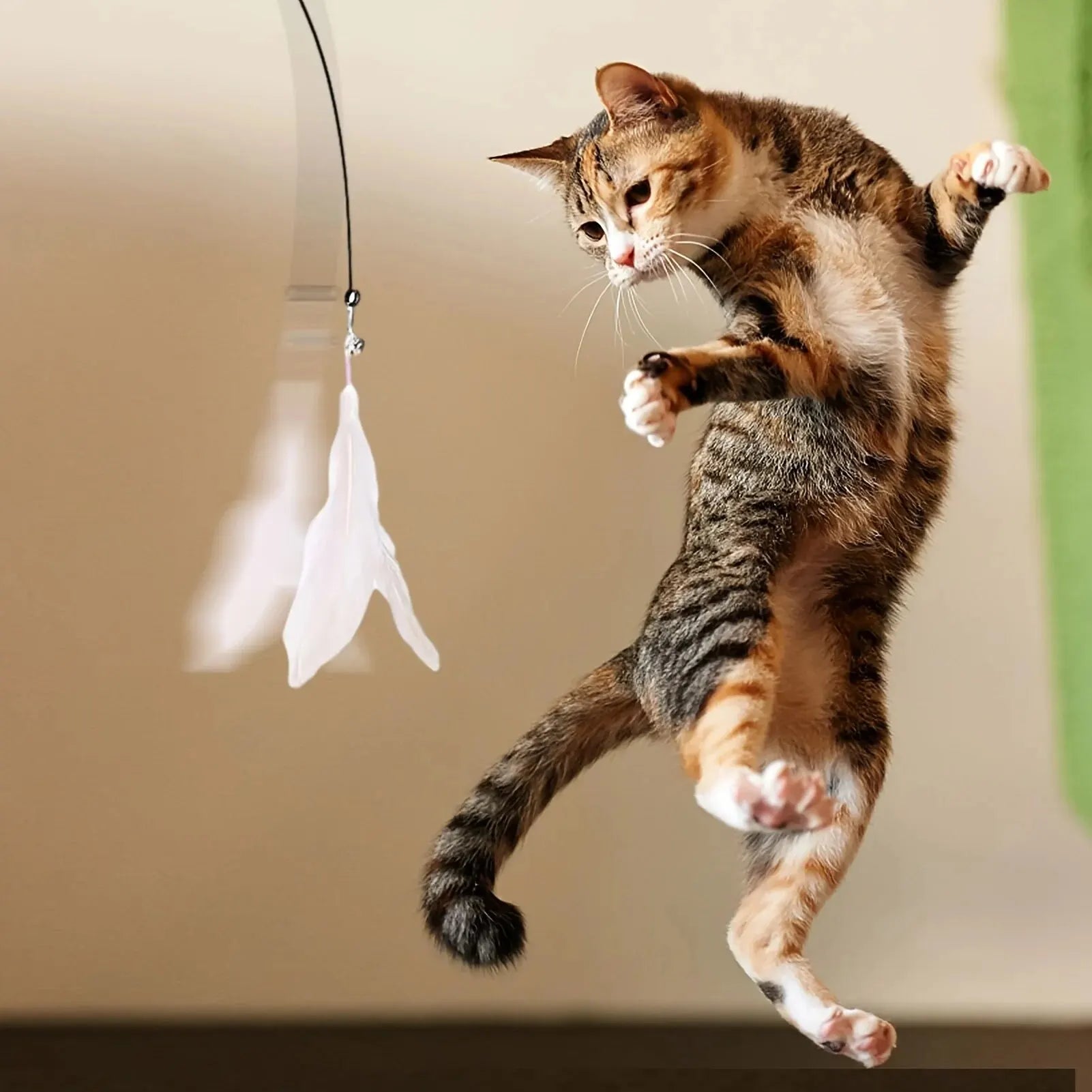 Cat Teaser Toy - Interactive Bell & Feather Wand - Long Suction Cup Pole for Exciting Playtime Adventures - Ultimate Cat Toy - Merit Sell