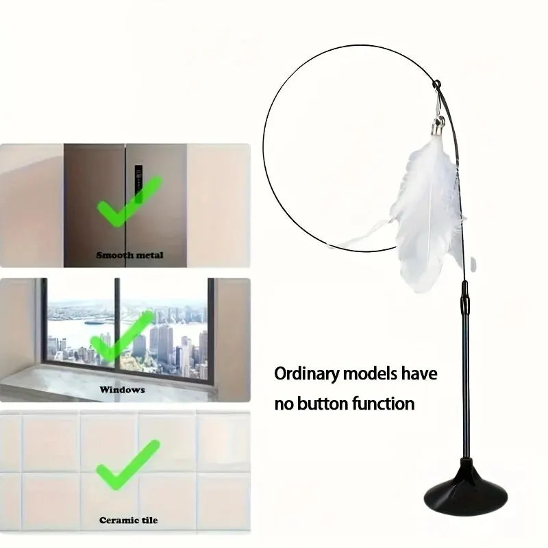 Cat Teaser Toy - Interactive Bell & Feather Wand - Long Suction Cup Pole for Exciting Playtime Adventures - Ultimate Cat Toy - Merit Sell