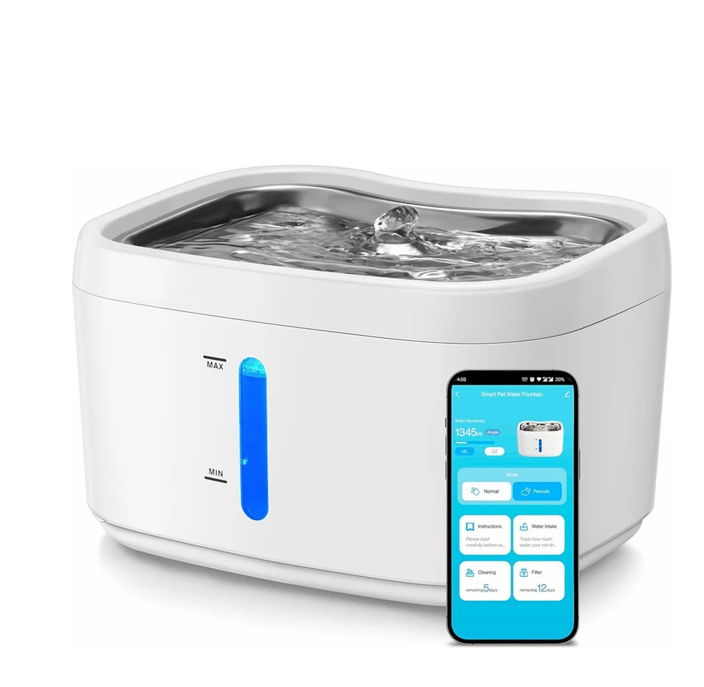 Cat Water Fountain with APP Wireless Connected 84oz/2.5L Automatic Pet Water Fountain with Stainless Steel Tray Weight Sensor - Merit Sell