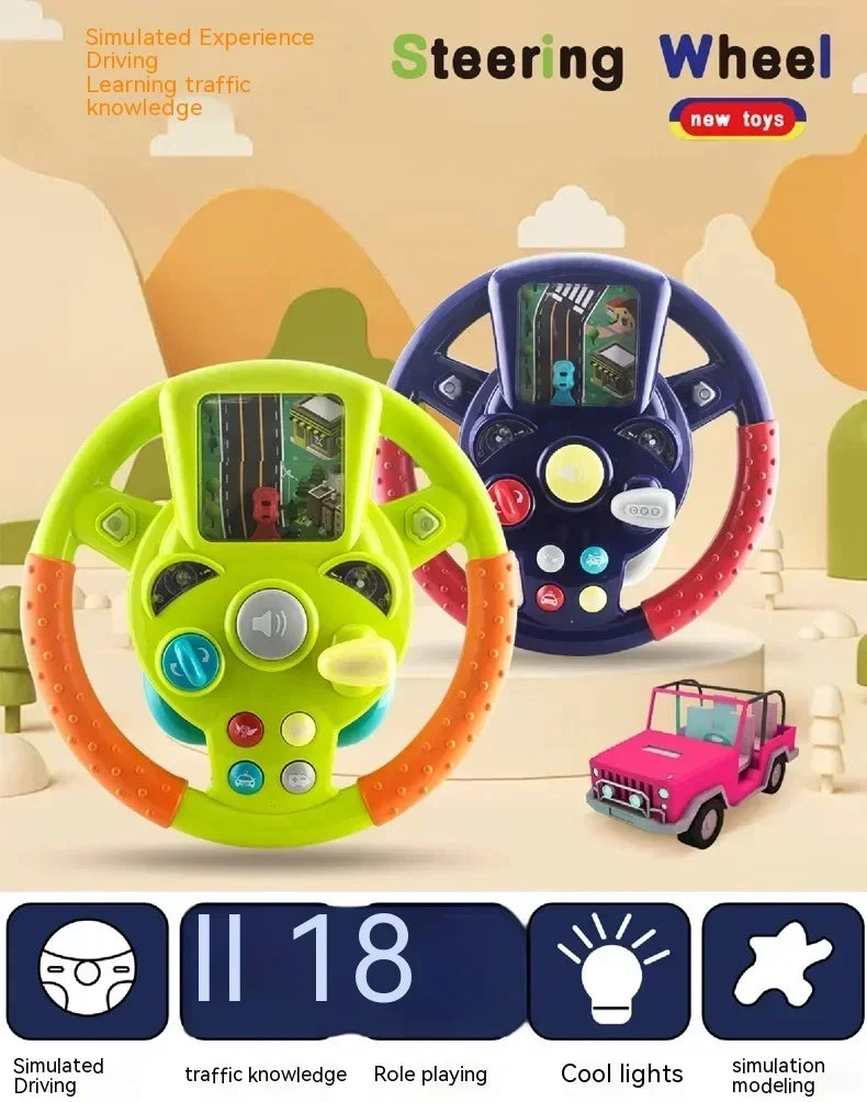 Children's Steering Wheel Toy Simulation Cab Electric Baby Stroller Early Education Puzzle Game Christmas Gift - Merit Sell
