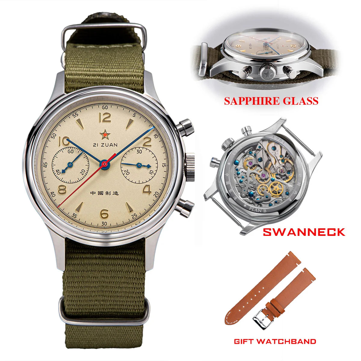 China 1963 Polit Chronograph Watch 40mm Aviation for Men Original ST1901 Movement Gooseneck Mechanical Sapphire 38 Reloj Homber - Merit Sell