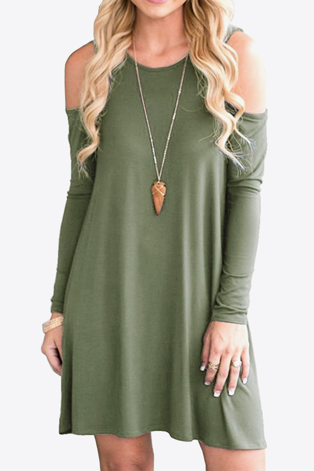 Cold-Shoulder Long Sleeve Round Neck Dress - Merit Sell