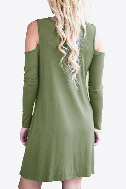 Cold-Shoulder Long Sleeve Round Neck Dress - Merit Sell