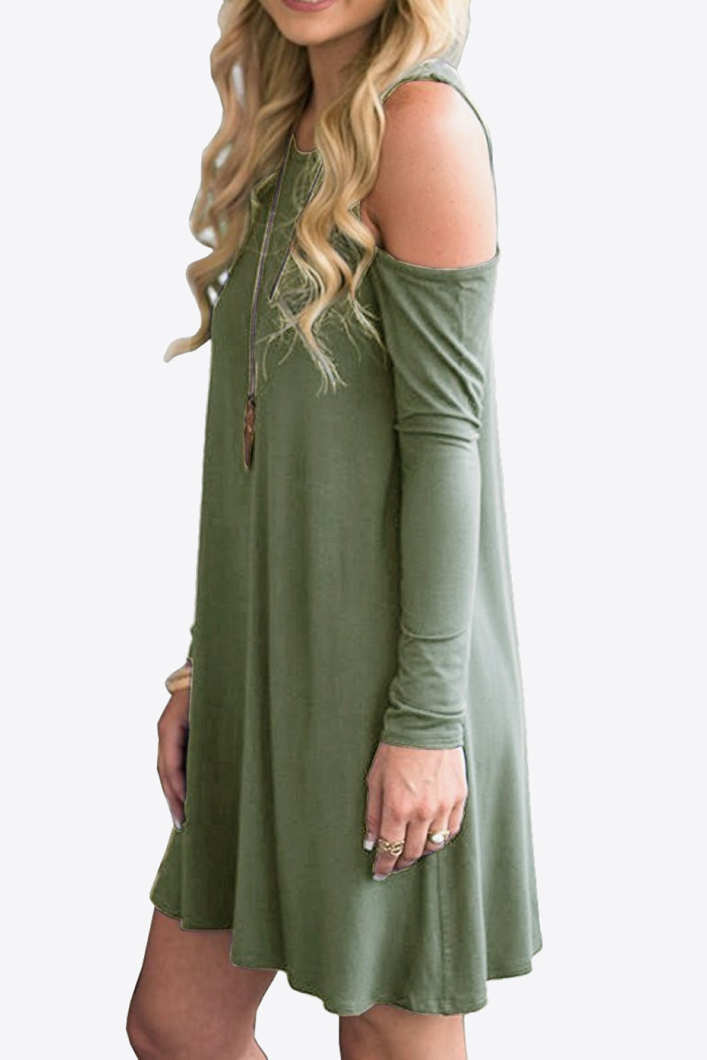 Cold-Shoulder Long Sleeve Round Neck Dress - Merit Sell