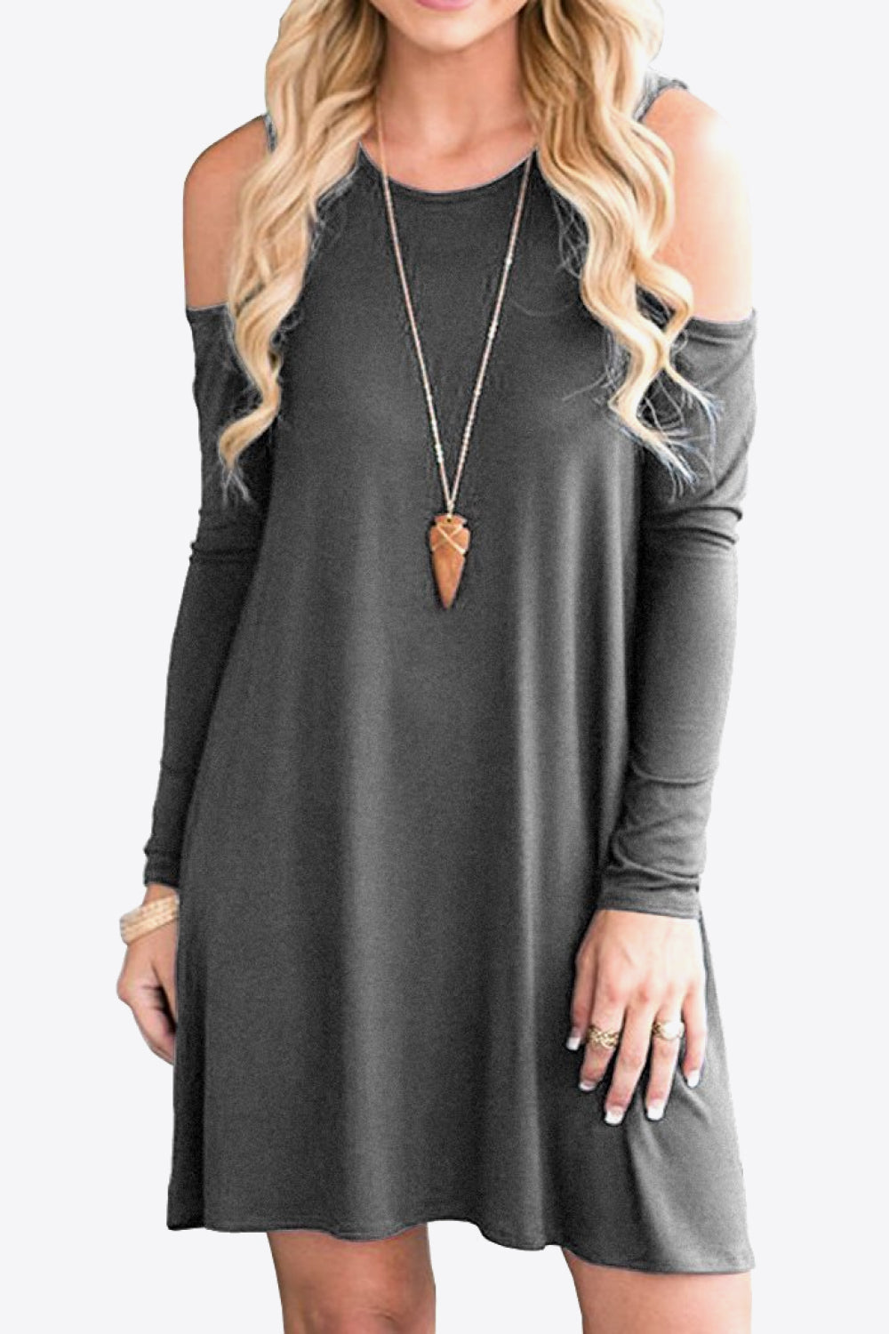 Cold-Shoulder Long Sleeve Round Neck Dress - Merit Sell