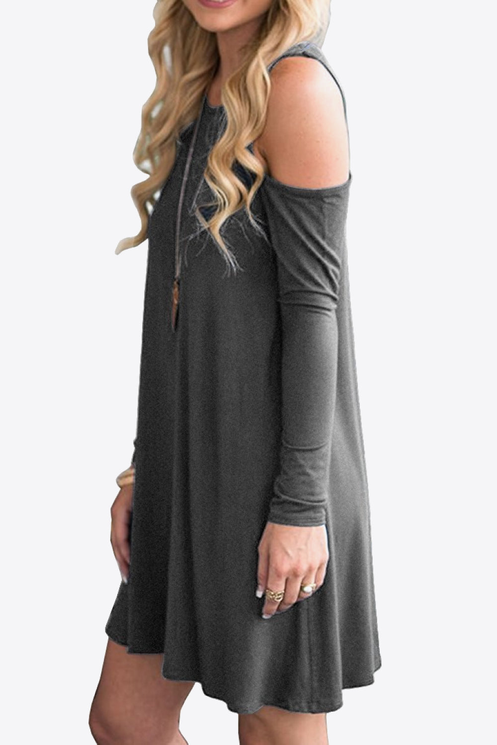 Cold-Shoulder Long Sleeve Round Neck Dress - Merit Sell