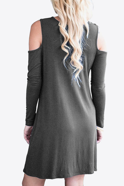 Cold-Shoulder Long Sleeve Round Neck Dress - Merit Sell