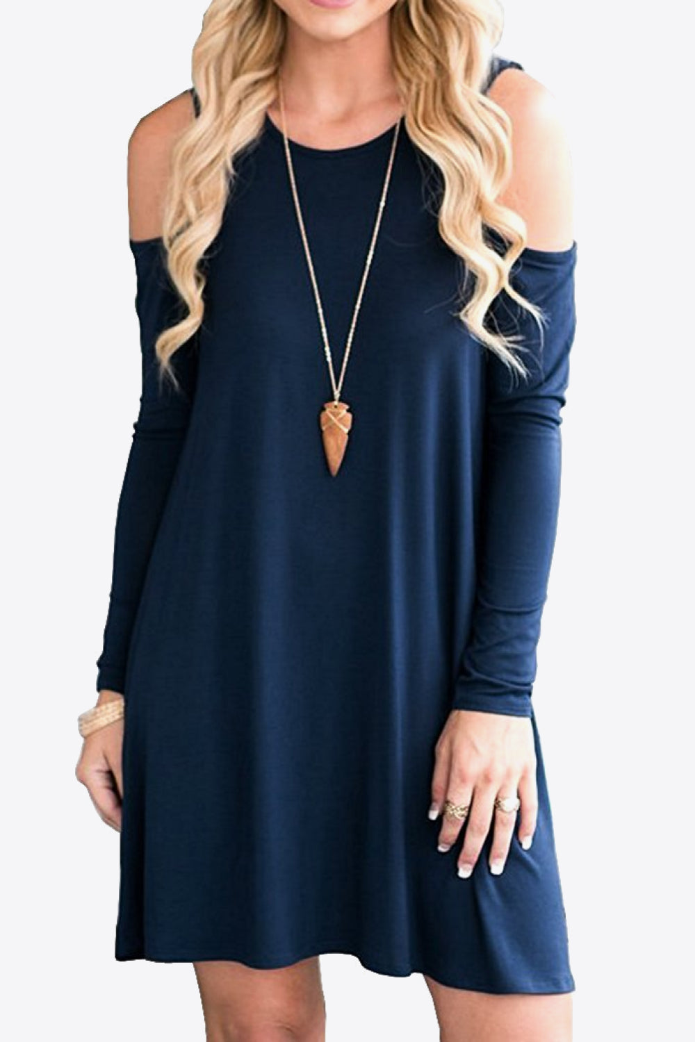 Cold-Shoulder Long Sleeve Round Neck Dress - Merit Sell