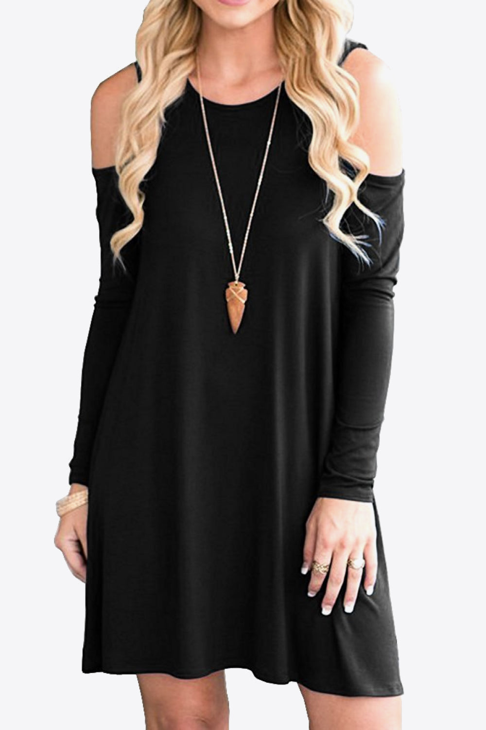 Cold-Shoulder Long Sleeve Round Neck Dress - Merit Sell