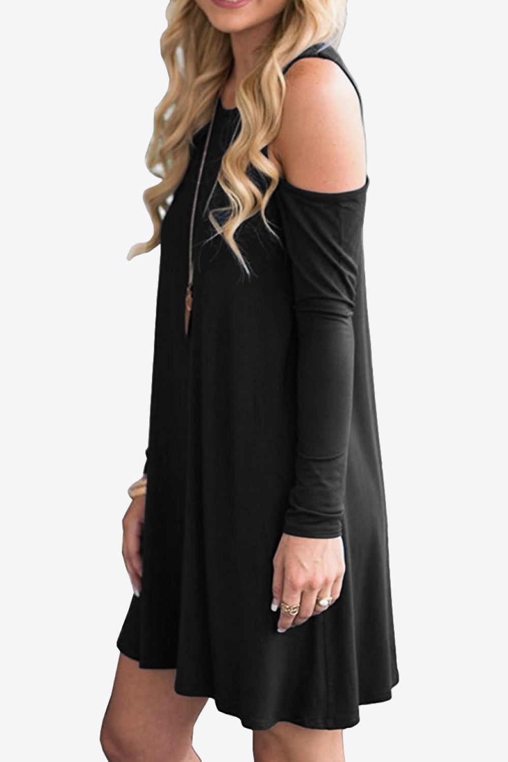 Cold-Shoulder Long Sleeve Round Neck Dress - Merit Sell
