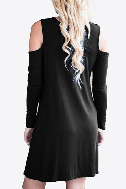 Cold-Shoulder Long Sleeve Round Neck Dress - Merit Sell