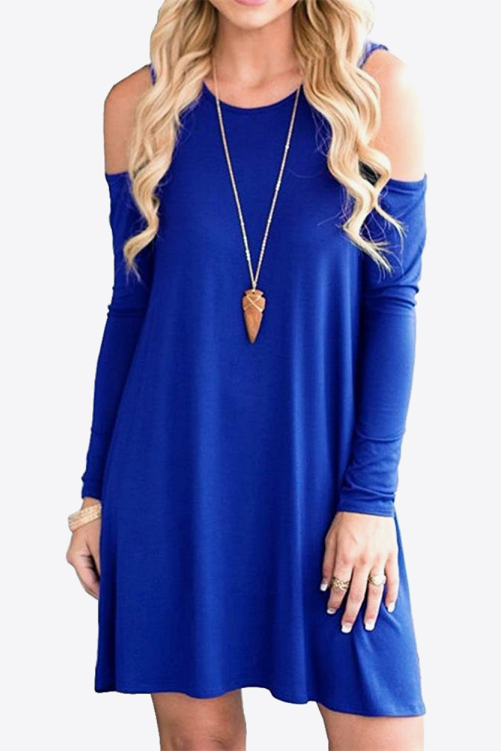 Cold-Shoulder Long Sleeve Round Neck Dress - Merit Sell