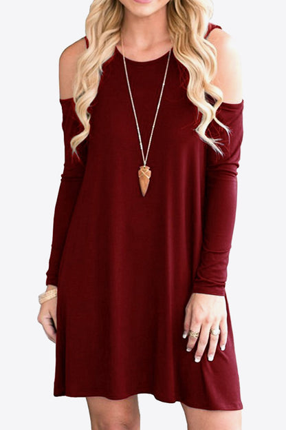 Cold-Shoulder Long Sleeve Round Neck Dress - Merit Sell